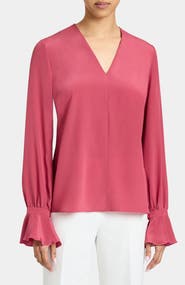 Santorelli Rue Silk Long Sleeve Blouse in Silk Crepe de Chine