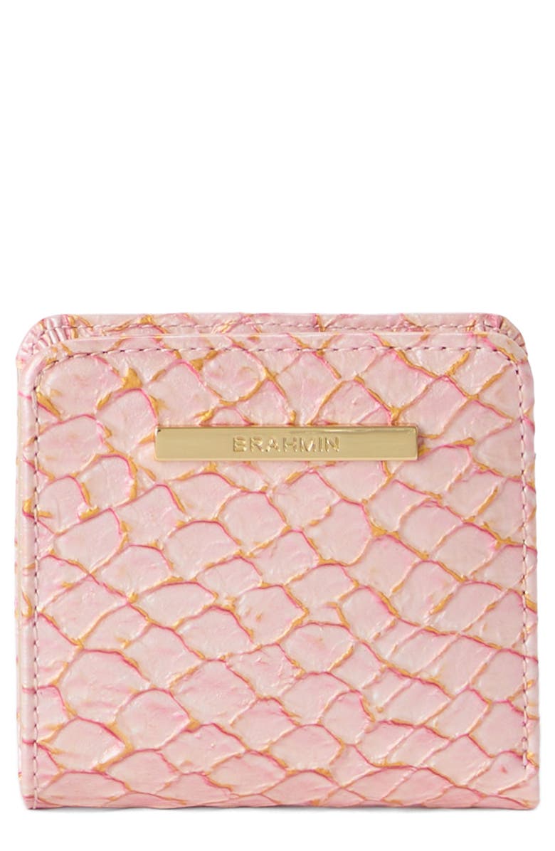 Brahmin Jane Snakeskin Embossed Leather Bifold Wallet, Main, color, Pink