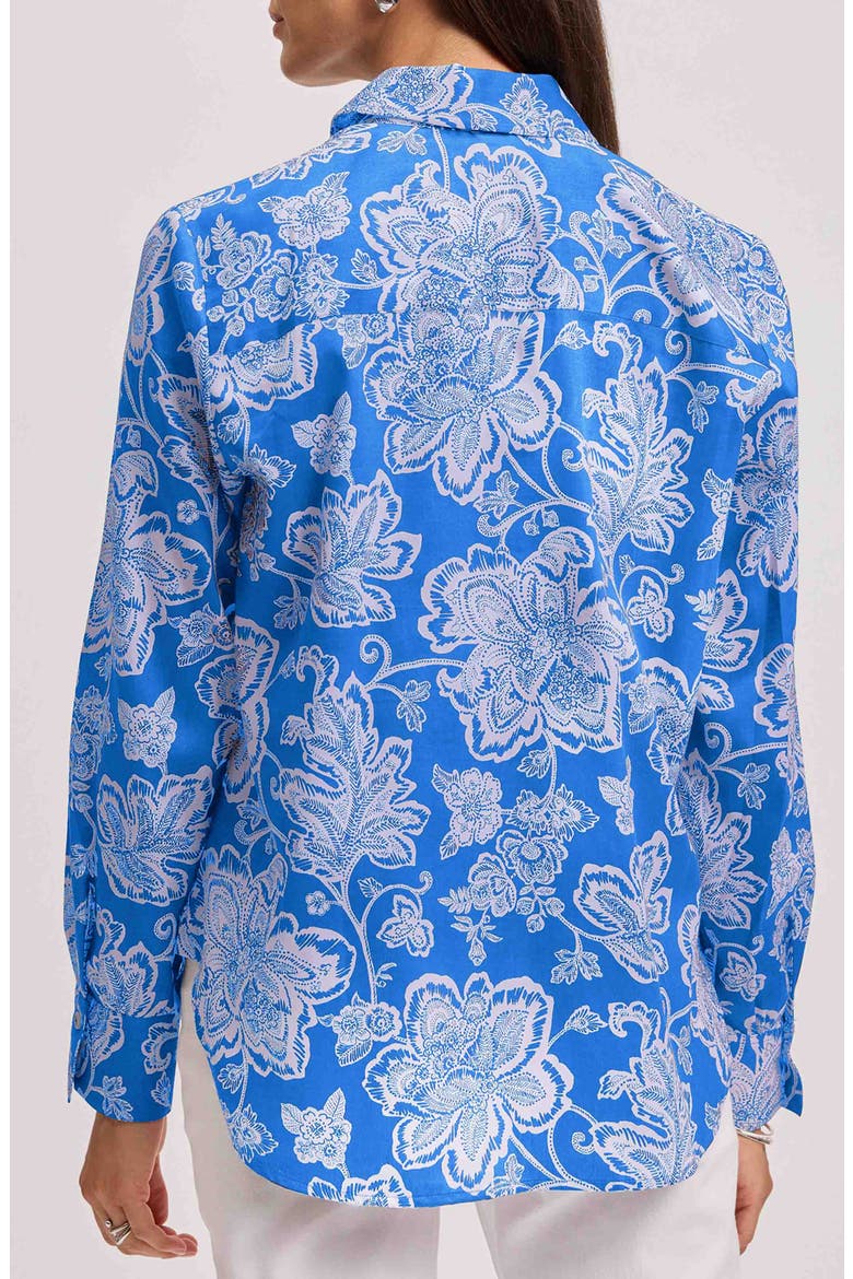 Meghan Floral Print Cotton Button-Up Shirt, Alternate, color, COBALT BLUE