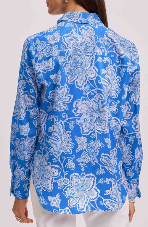 Foxcroft Meghan Floral Print Cotton Button-up Shirt In Cobalt Blue