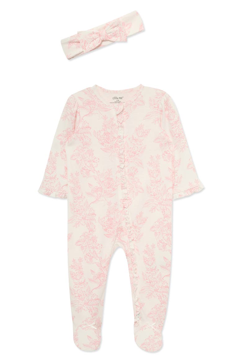 Rose Toile Cotton Footie & Headband Set (Nordstrom Exclusive), Main, color, PINK