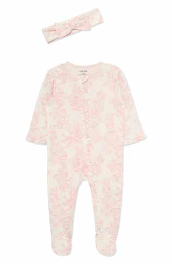 Rose Toile Cotton Footie & Headband Set (Nordstrom Exclusive)