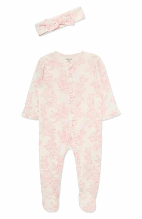 Rose Toile Cotton Footie & Headband Set (Nordstrom Exclusive)