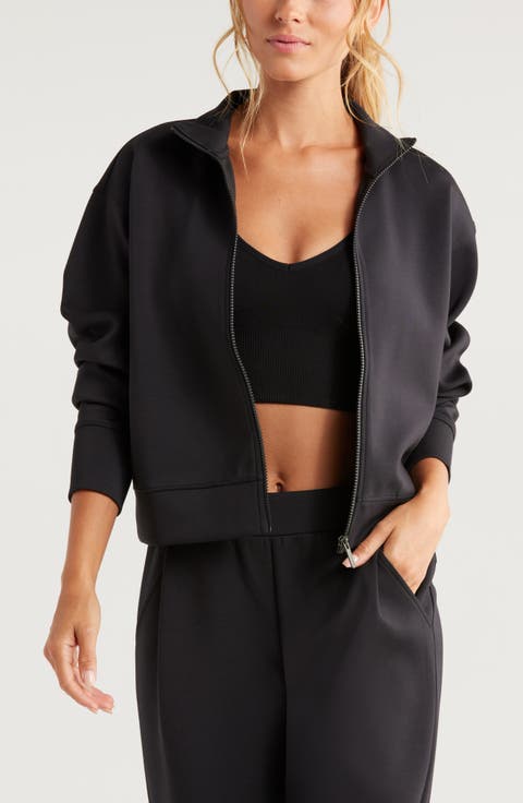 Luxe Scuba Knit Stand Collar Jacket