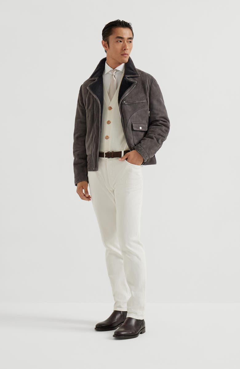 Brunello Cucinelli Shearling biker jacket, Alternate, color, Slate