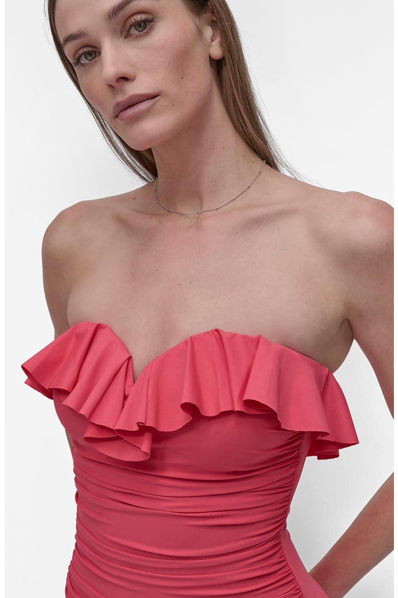 Ruffled Bandeau One-Piece Swimsuit, Alternate, color, PINK PUNCH