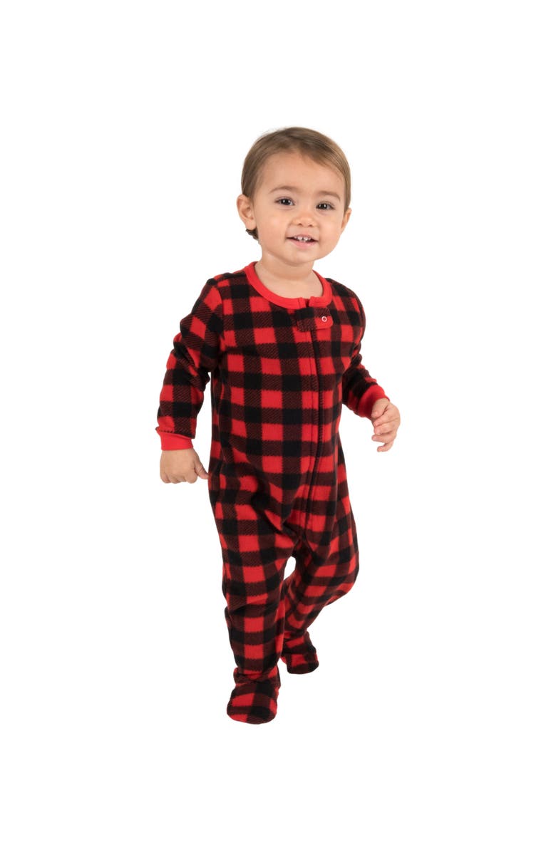 Leveret Kids Footed Fleece Printed Matching Family Holiday Pajamas, Alternate, color, Plaid Black & Red