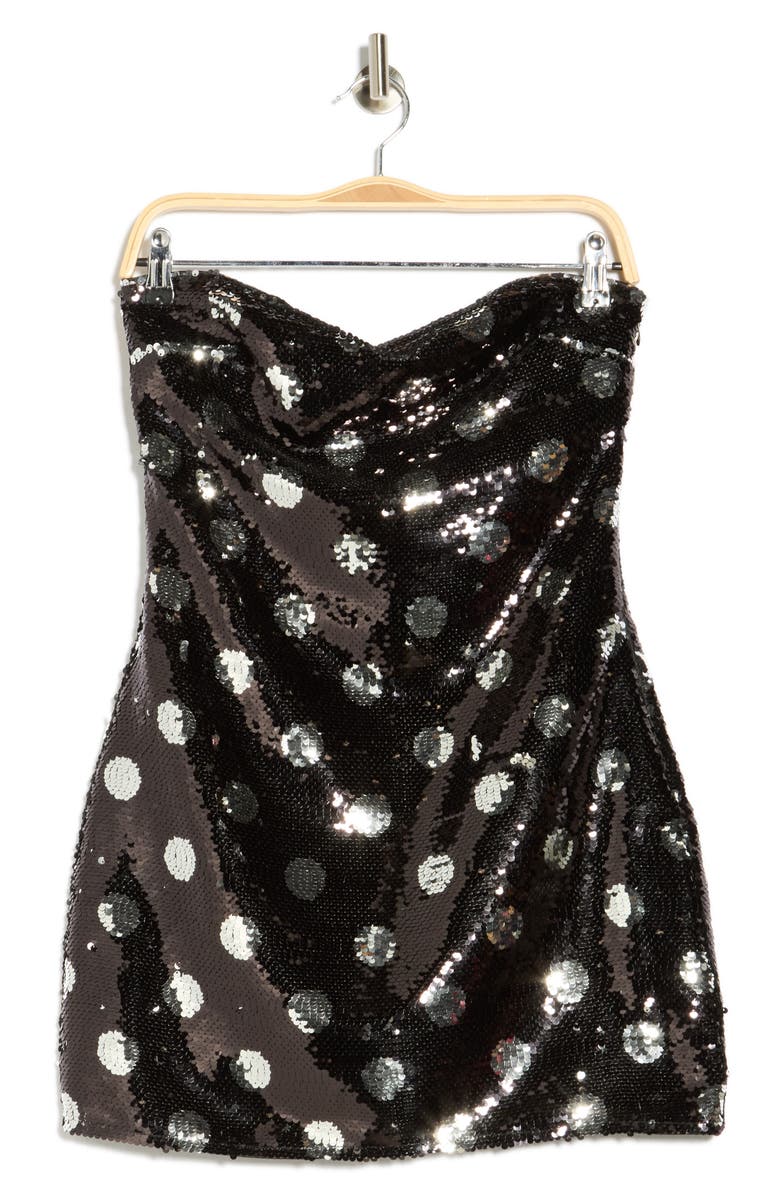 LE LIS Sequin Polka Dot Minidress, Alternate, color, Black-Silver