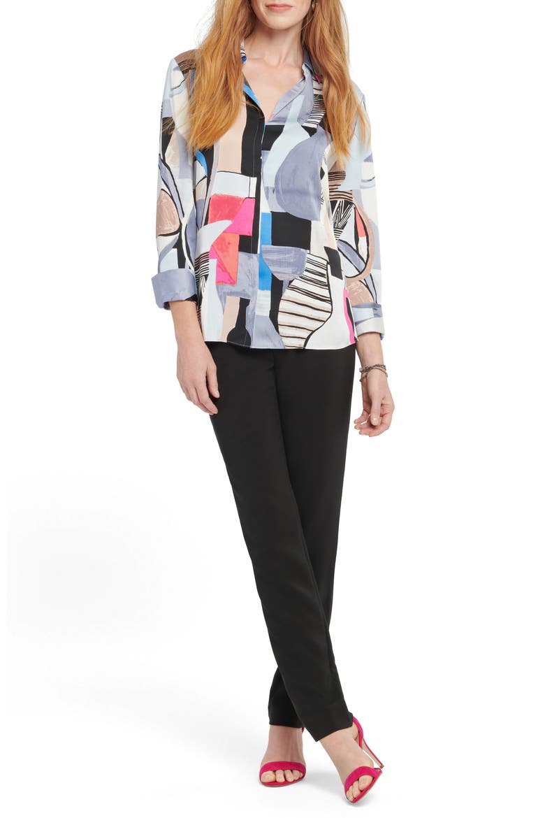 Pottery Print Button Front Shirt, Alternate, color, BLUE MULTI