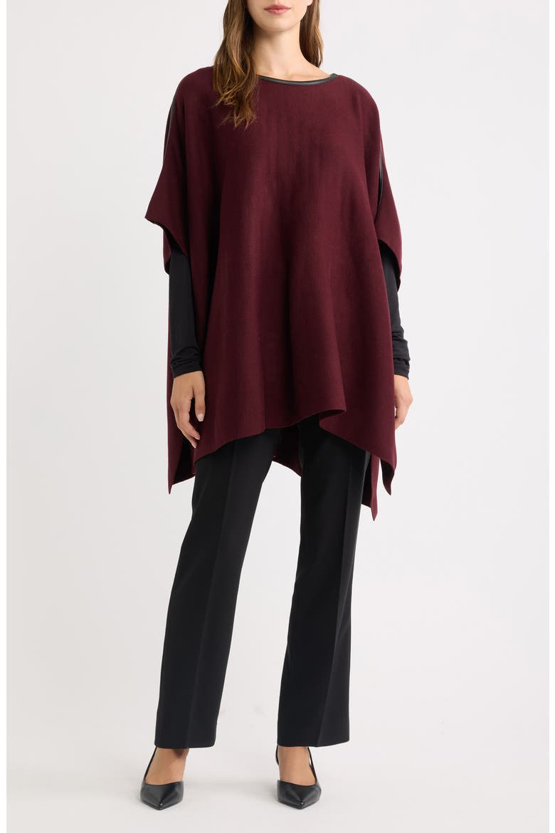 Faux Leather Trim Knit Cape, Main, color, BAROLO