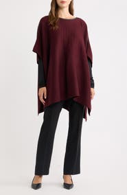 Anne Klein Faux Leather Trim Knit Cape