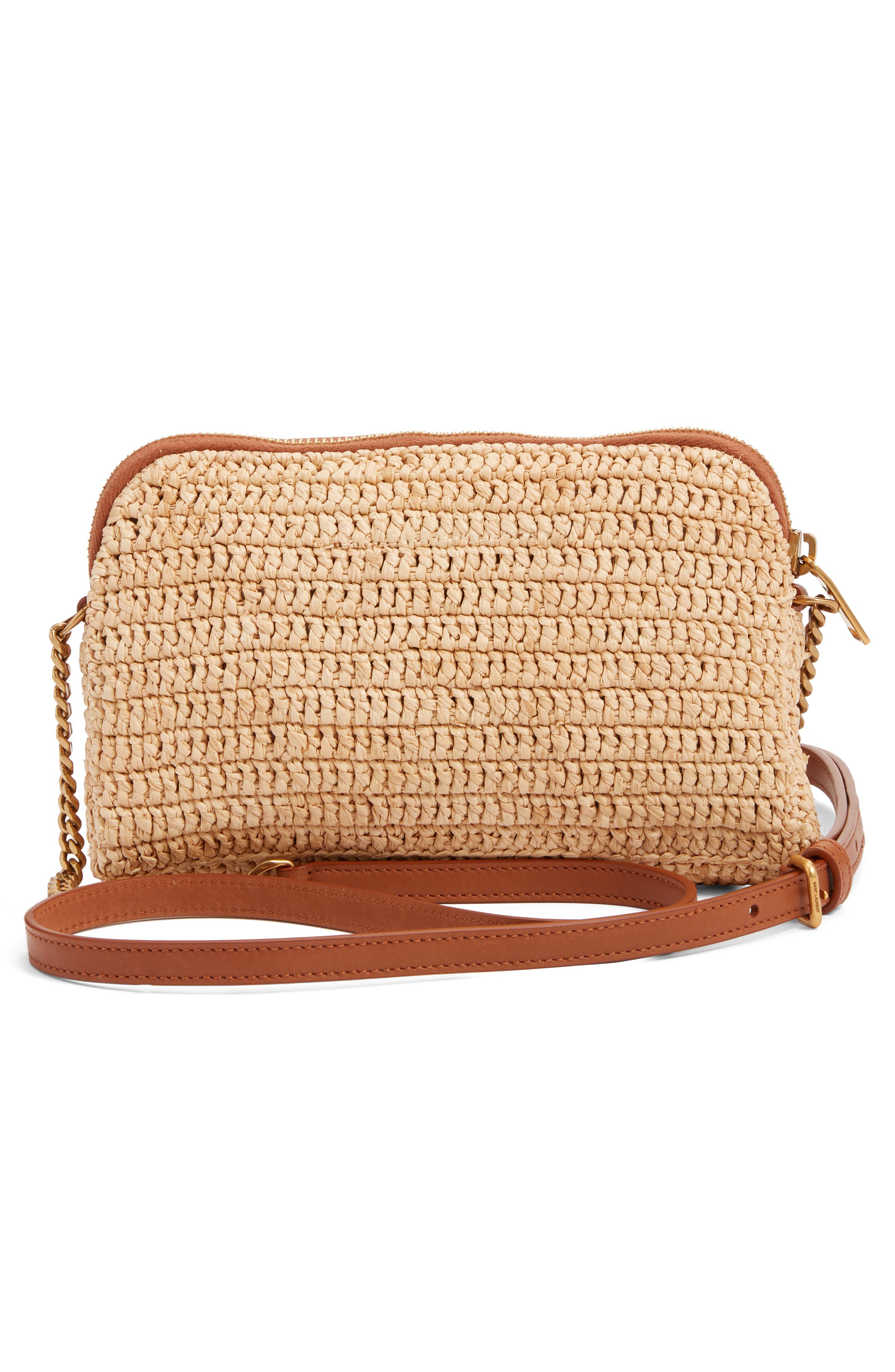 Saint Laurent Gaby Cassandre Logo Raffia Crossbody Bag, Alternate, color, 