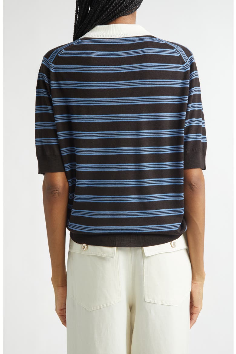 Breeze Stripe Polo Sweater, Alternate, color, DARK BROWN / BLUE / IVORY