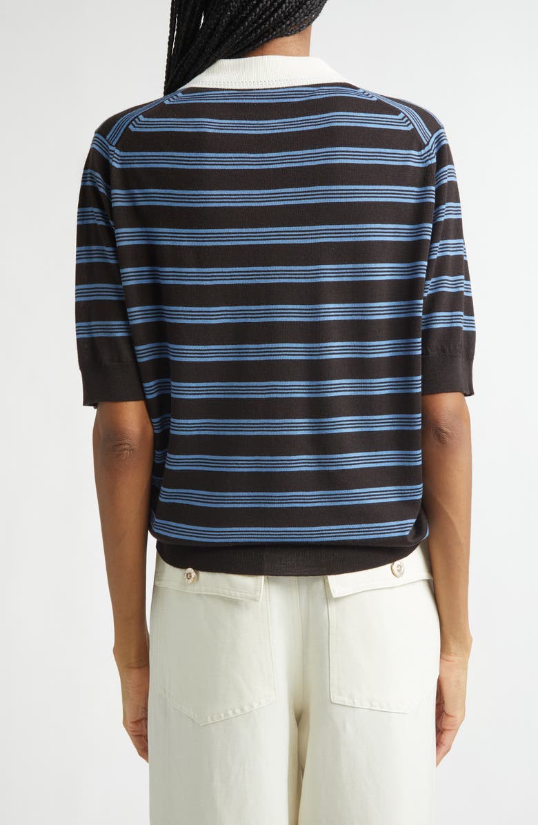 Wales Bonner Breeze Stripe Polo Sweater, Alternate, color, Dark Brown / Blue / Ivory
