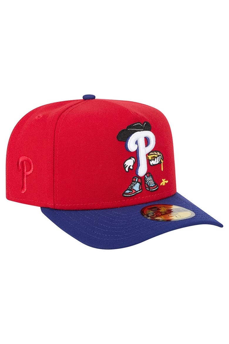 Men's New Era Red/Blue Philadelphia Phillies Cartoon A-Frame 59FIFTY Fitted Hat, Main, color, Red