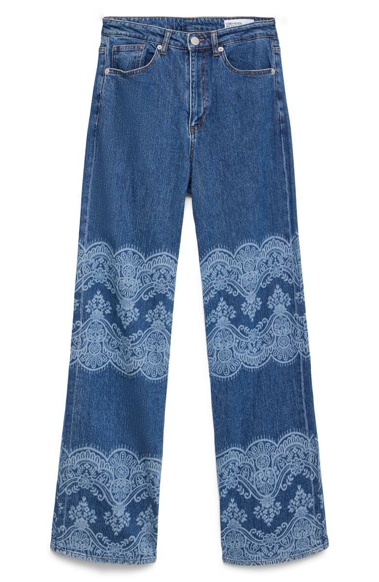 VERO MODA High Waist Laser Print Wide Leg Jeans, Alternate, color, Medium Blue Denim Laser Lace