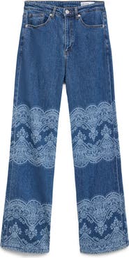 VERO MODA High Waist Laser Print Wide Leg Jeans