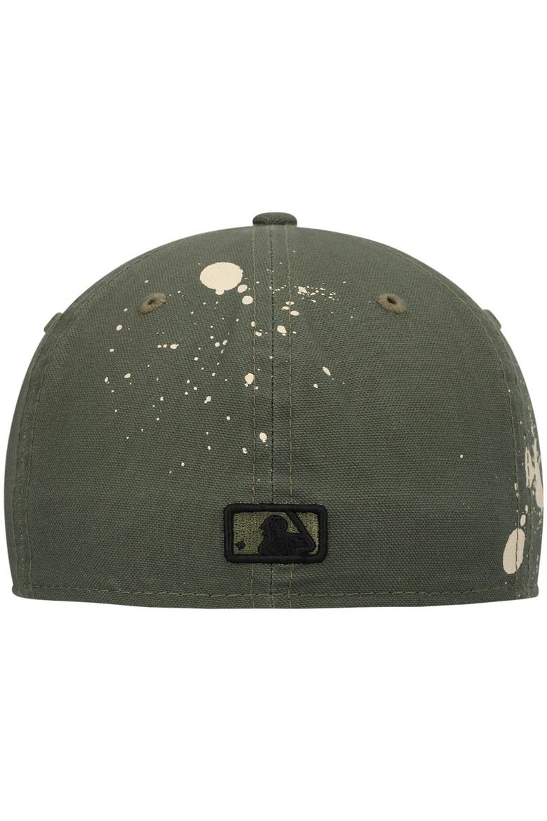 Men's New Era Olive Miami Marlins Splatter 59FIFTY Fitted Hat, Alternate, color, Olive