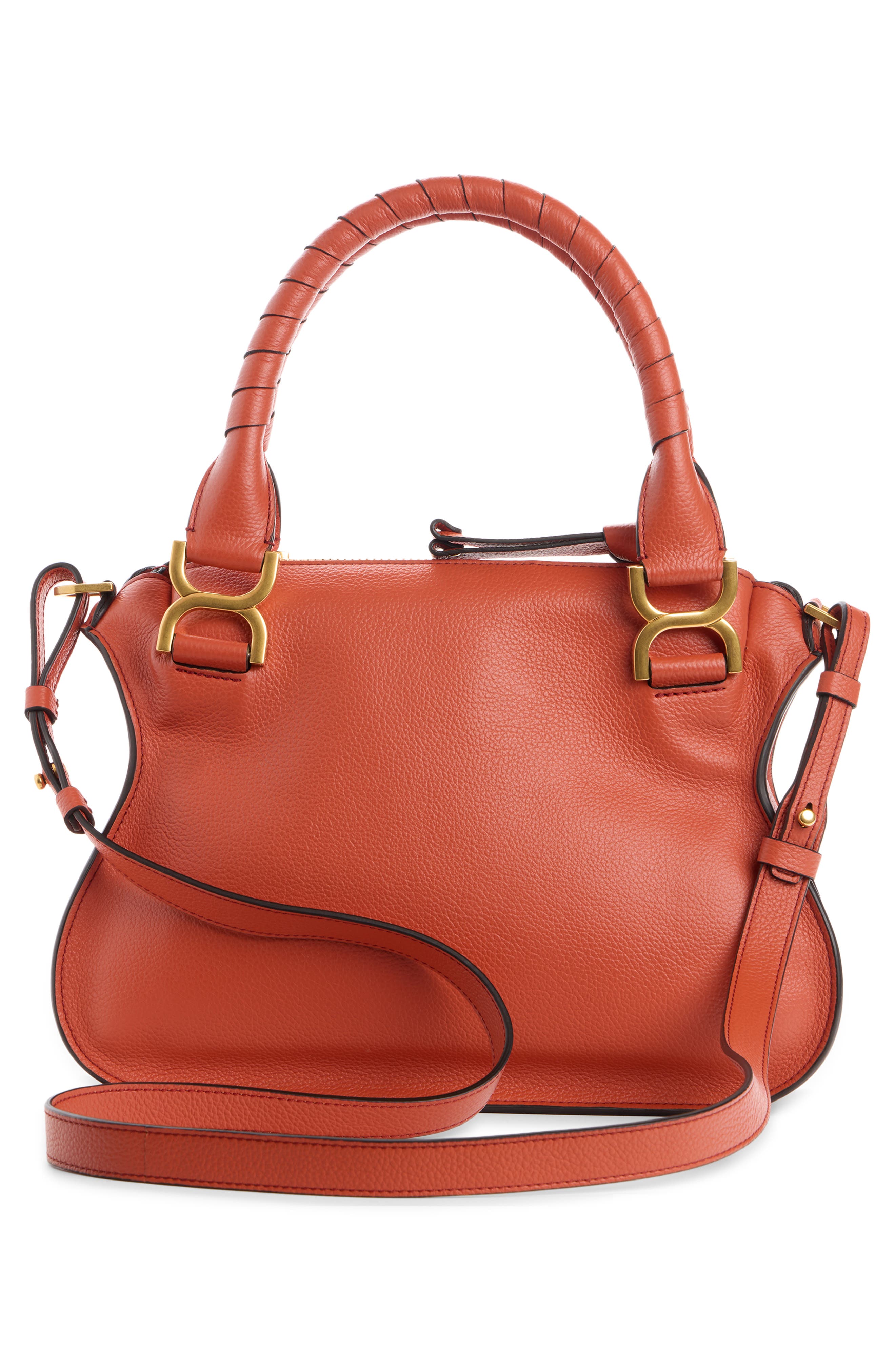 Chloé Small Marcie Leather Satchel, Alternate, color, Crimson Orange