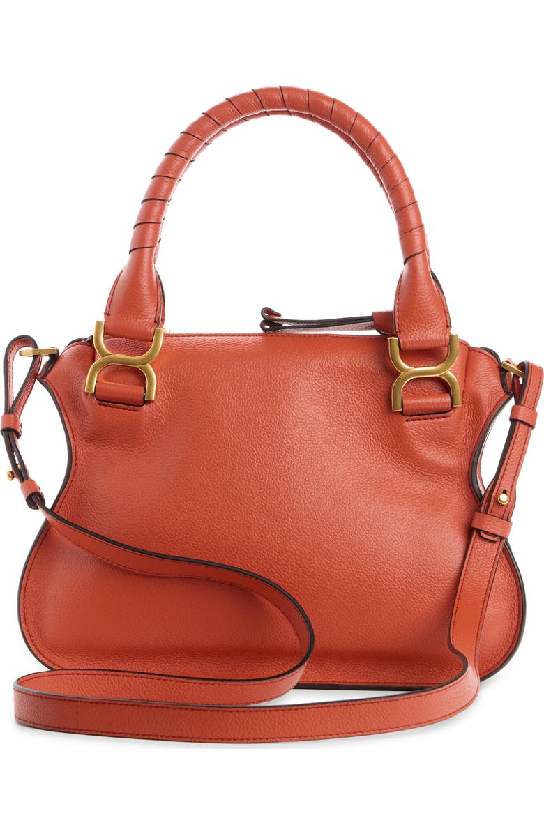 Chloé Small Marcie Leather Satchel, Alternate, color, Crimson Orange