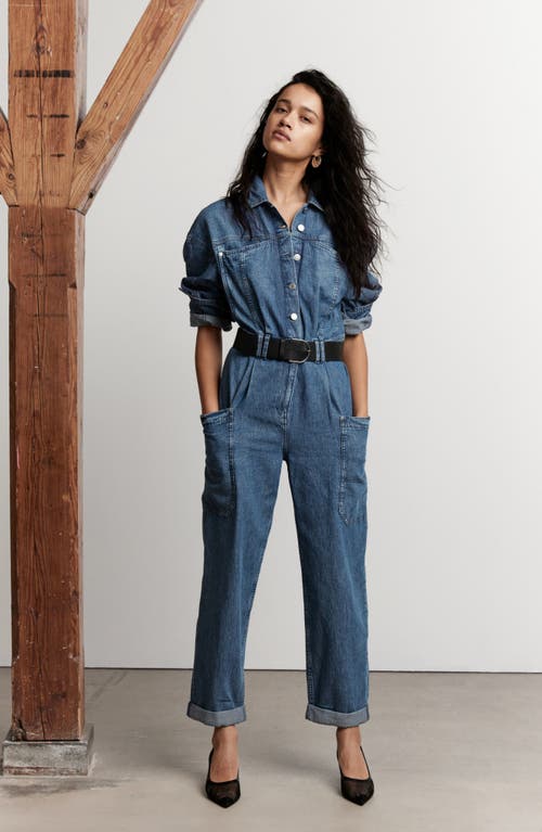 & Other Stories Long Sleeve Denim Jumpsuit In Blue Medium