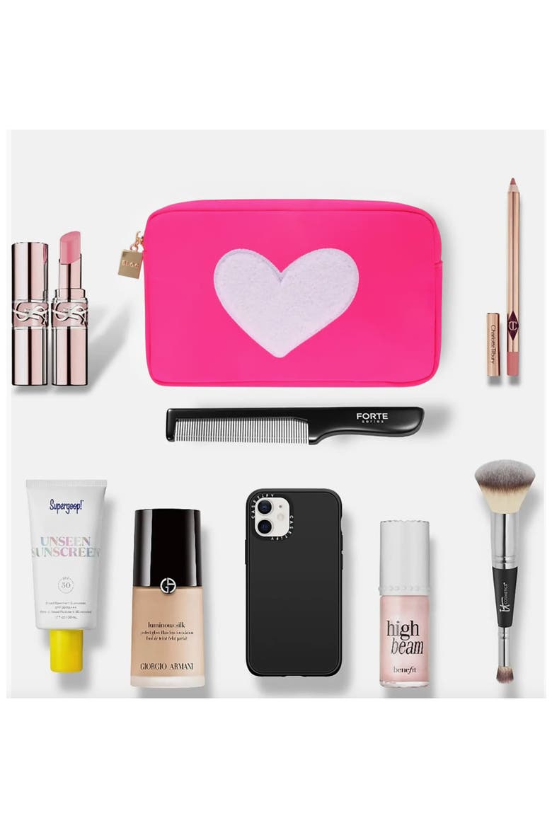 Medium Heart Cosmetic Bag, Alternate, color, HOT PINK