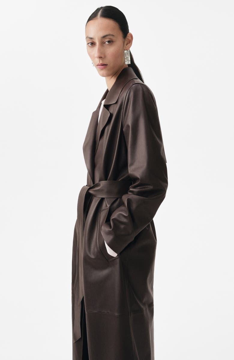 MANGO Selection Belted Leather Trench Coat, Alternate, color, 