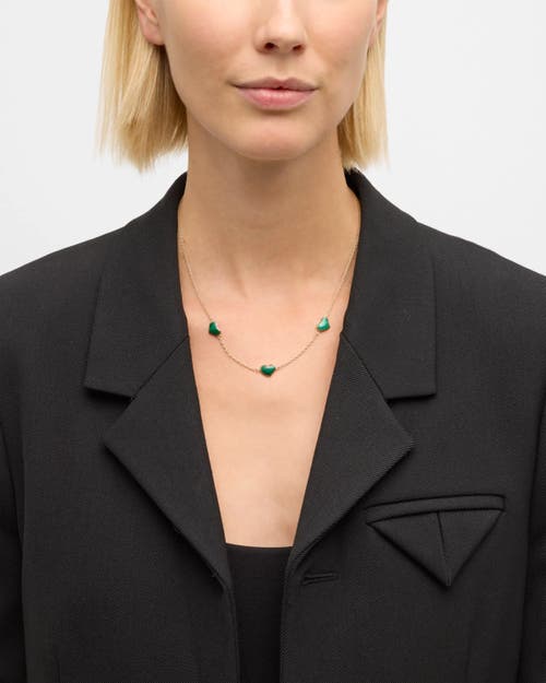 Jan Leslie Triple Station Heart 20" Necklace Set In Sterling Silver With 18k Gold Overlay In Green
