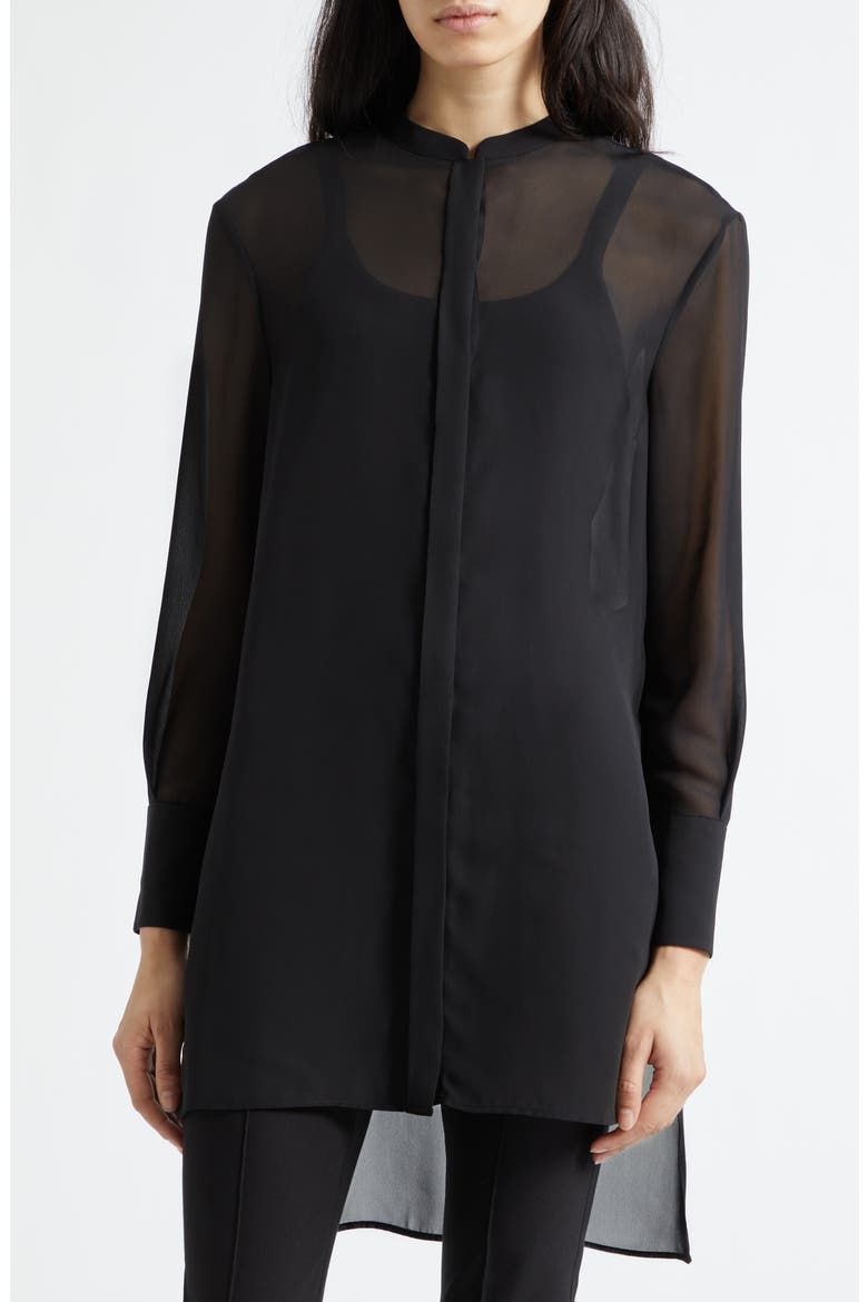 Black Techno Sheer Georgette Tunic, Main, color, SOLID BLACK