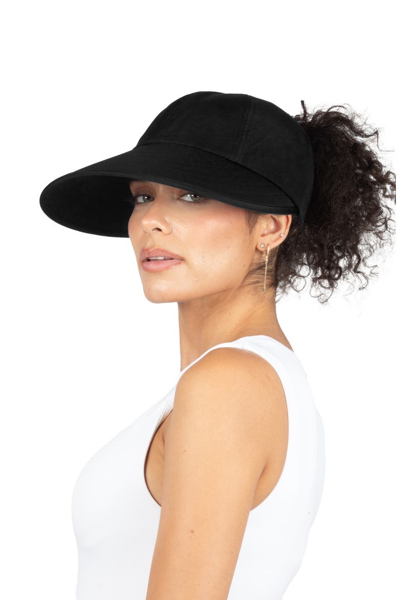 Sunblocker Wide Brim Pony Tail Cap, Alternate, color, BLACK