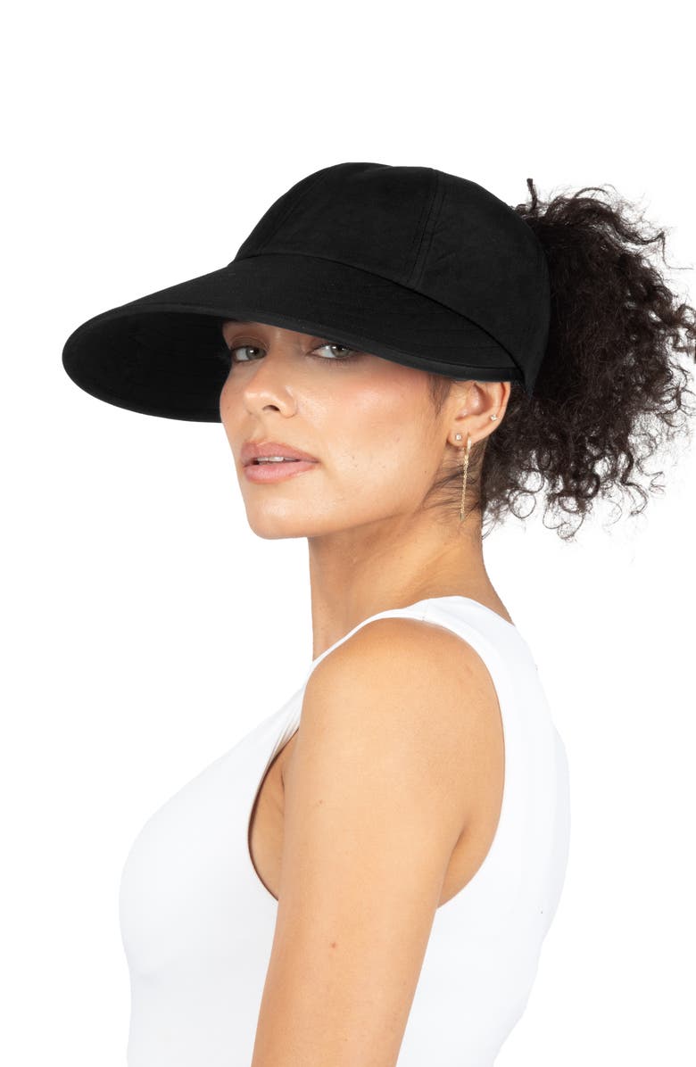 David & Young Sunblocker Wide Brim Pony Tail Cap, Alternate, color, Black