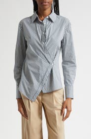 Veronica Beard Perezzi Stripe Asymmetric Button-Up Shirt