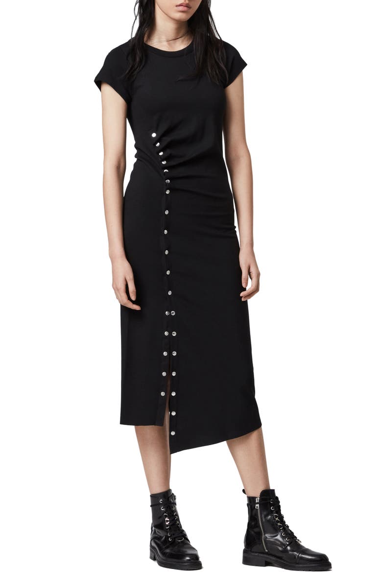Hatti Midi T-Shirt Dress, Alternate, color, BLACK