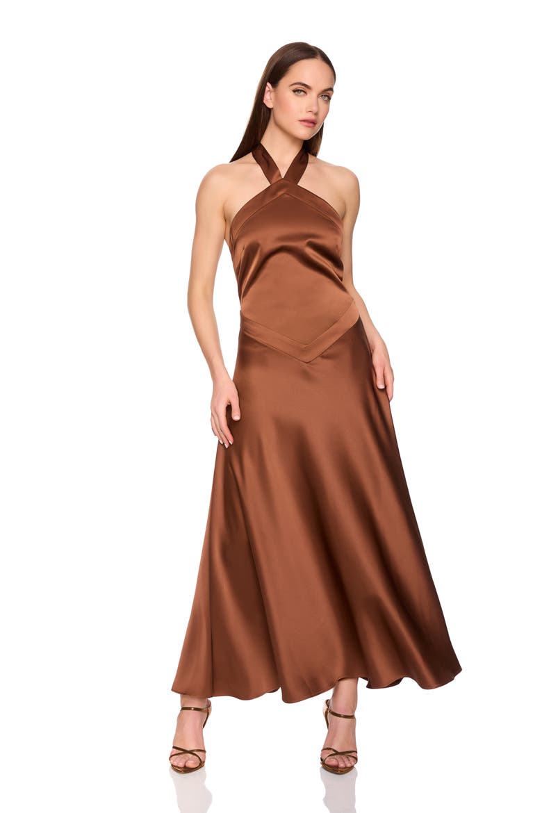 Satin Halter Midi Dress, Alternate, color, TOAST