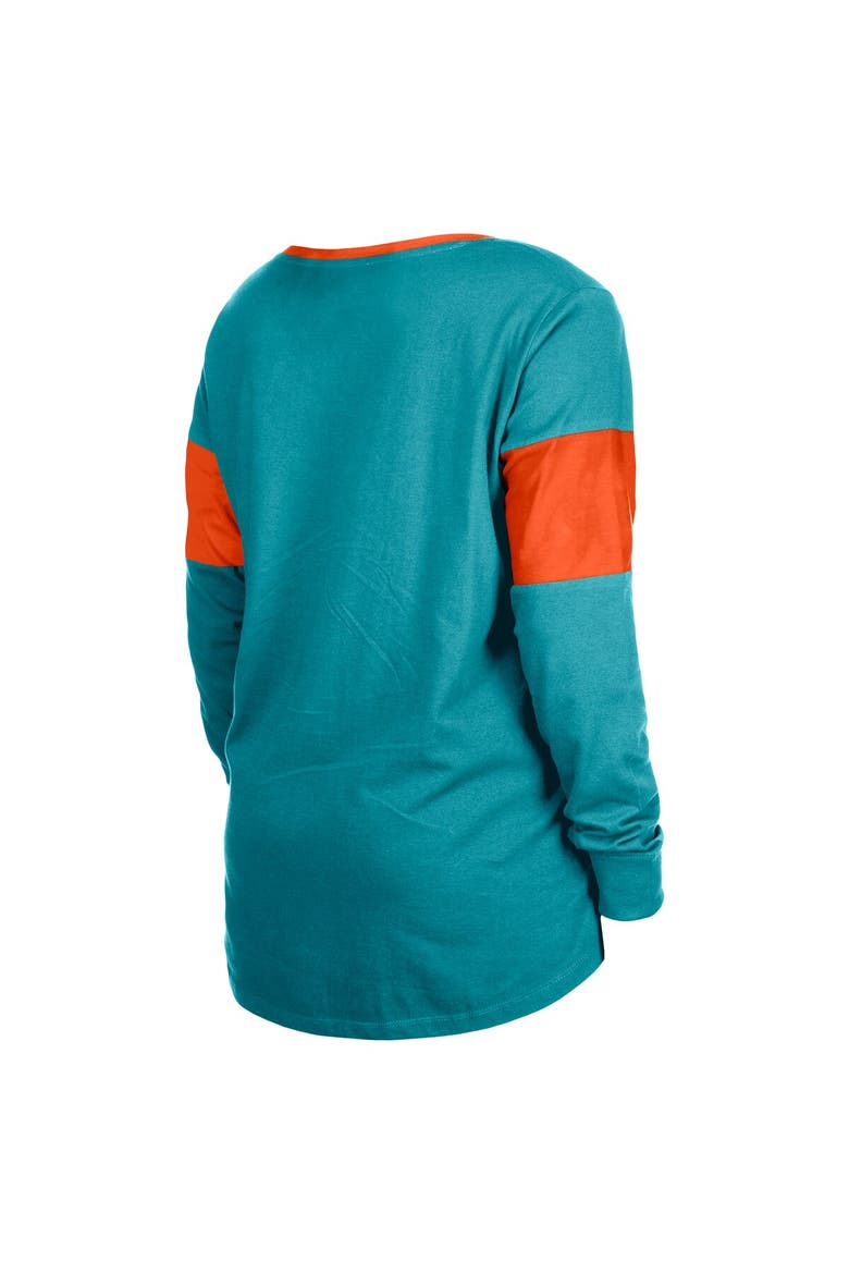 Women's New Era Aqua Miami Dolphins Lace-Up Notch-Neck Long Sleeve T-Shirt, Alternate, color, Aqua