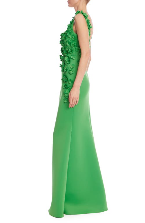 Badgley Mischka Collection Floral Appliqué Scuba Knit Trumpet Gown In Multi