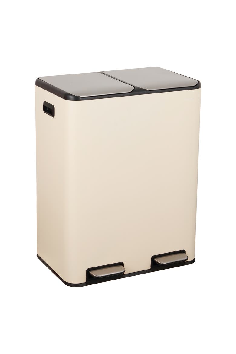 Zipple Rectangular Dual Compartment Recycling Step Pedal Trash Can with Soft-Close Double Lids, Main, color, Limestone Beige