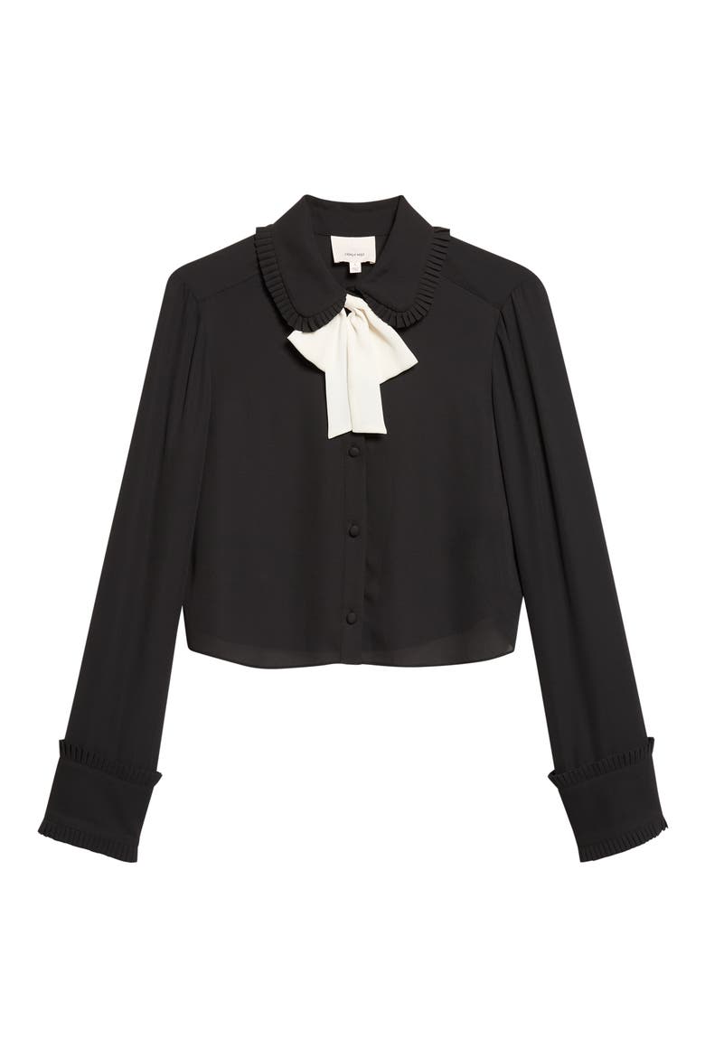 Zaida Contrast Bow Crop Button-Up Shirt, Alternate, color, BLACK/ IVORY