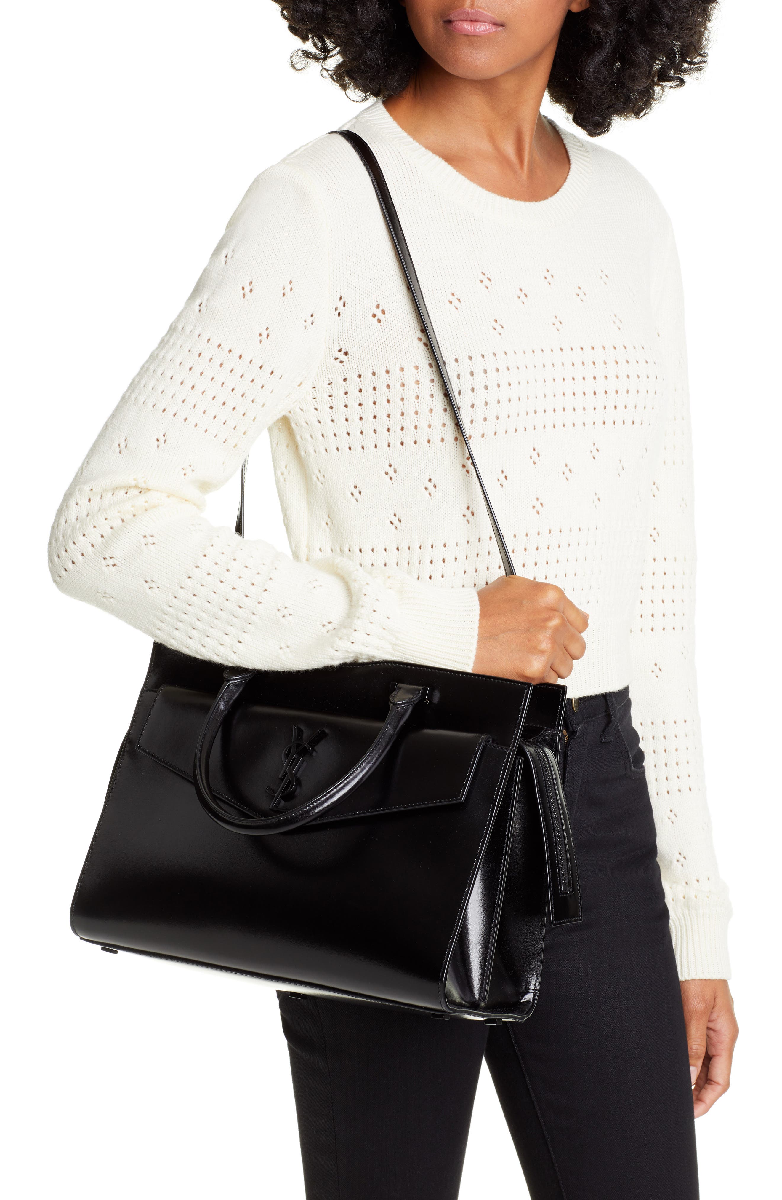 Saint Laurent Medium Uptown Cabas Leather Satchel, Alternate, color, 