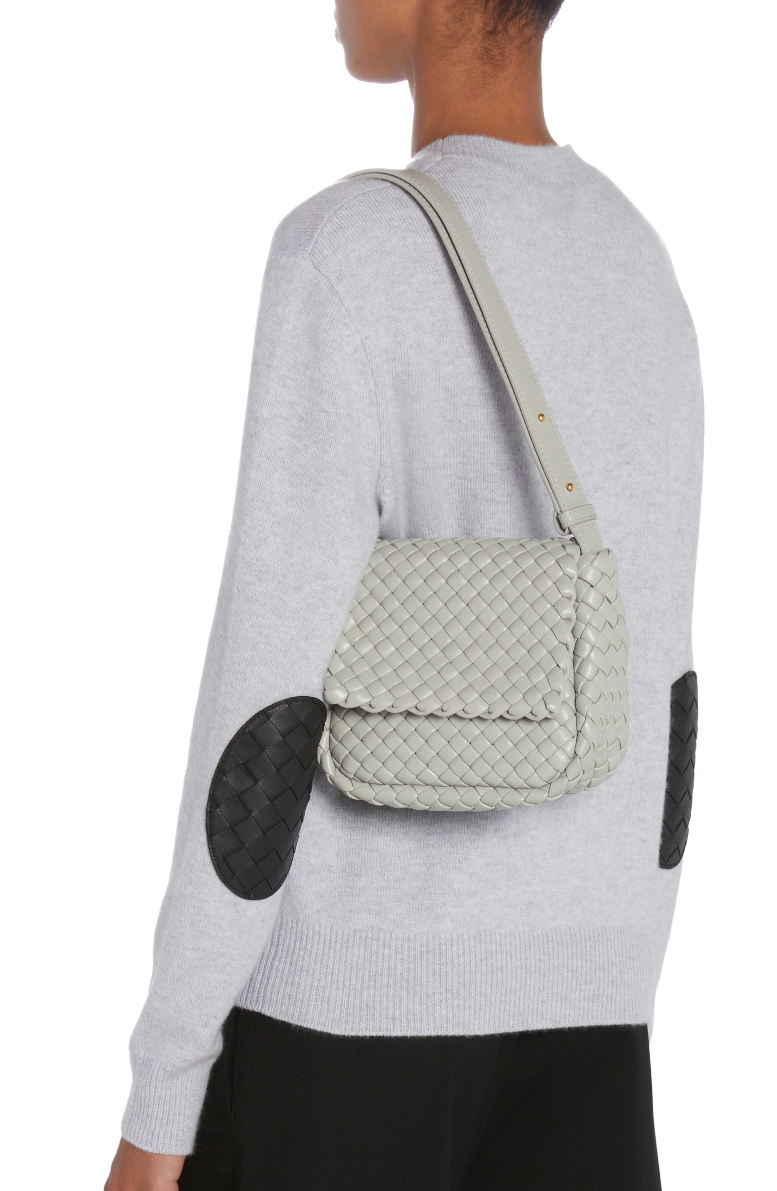 Mini Cobble Padded Intrecciato Leather Shoulder Bag, Alternate, color, AGATE GREY/ GOLD