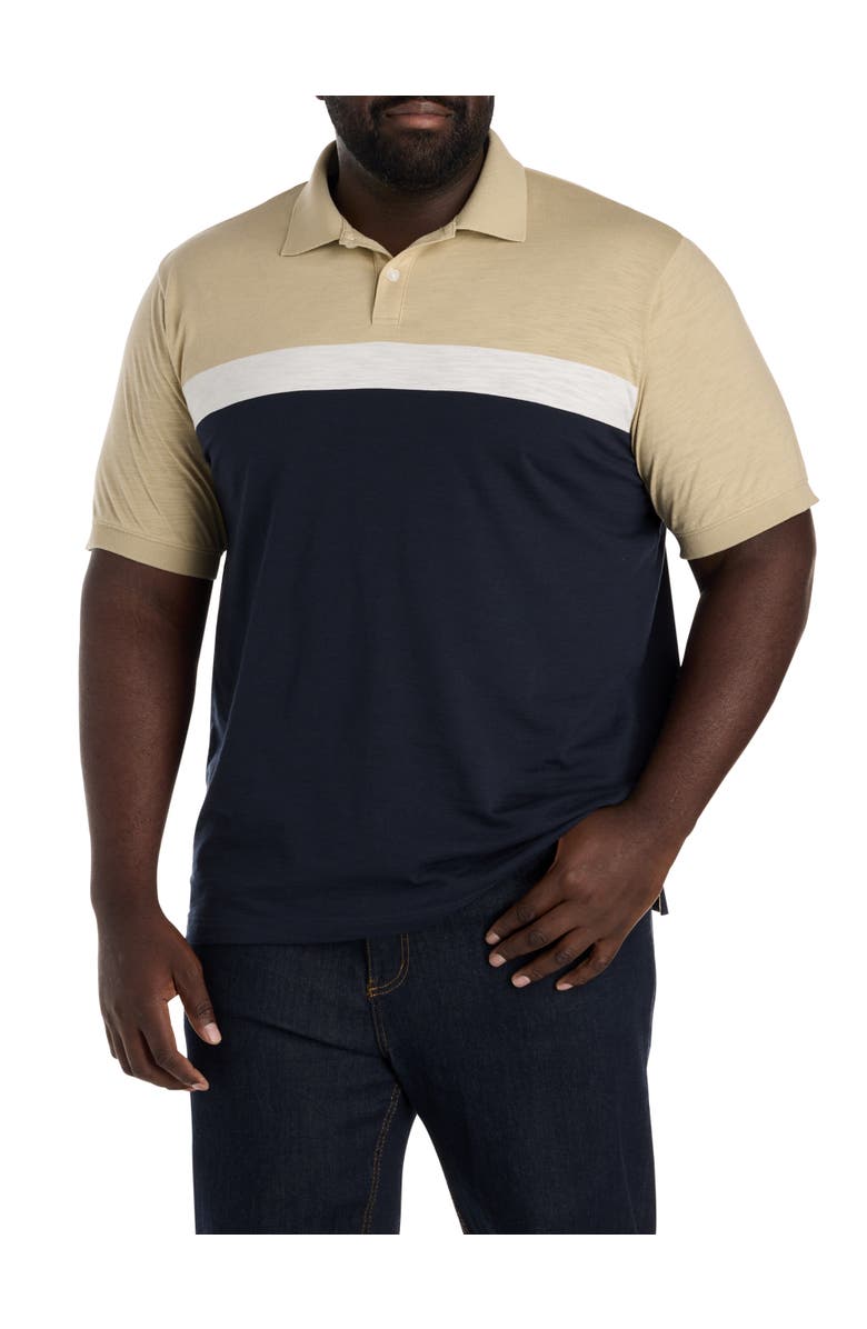 Harbor Bay by DXL Big & Tall Neutral Striped Polo Shirt, Main, color, White Pepper Multi