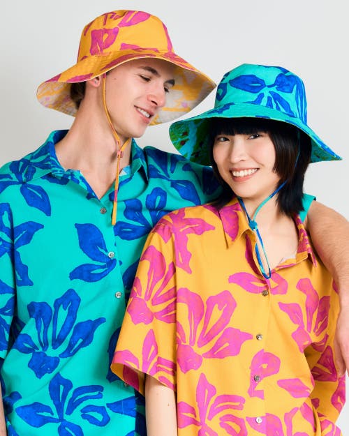 Lost Pattern Nyc "tropical Bliss" Reversible Sun Hat In Blue