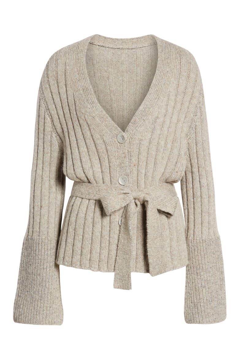 Cozy Ribbed Tie Cardigan, Alternate, color, GREY PEBBLE