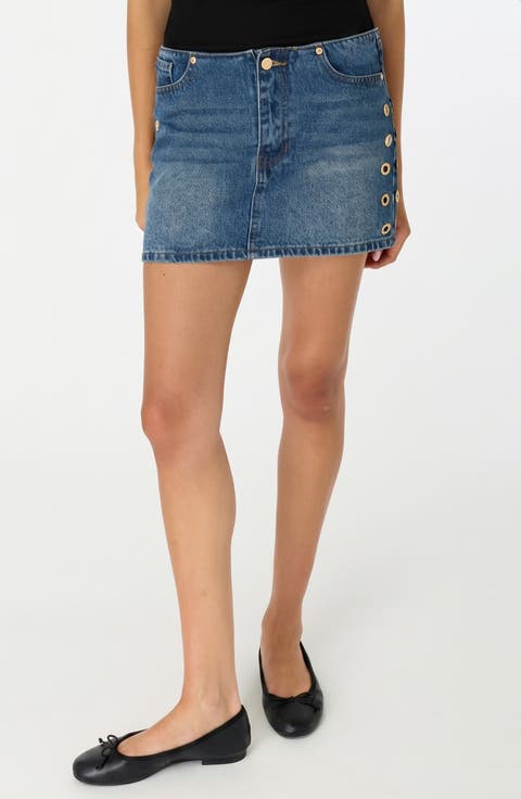 Ninfa Grommet Embellished Denim Miniskirt