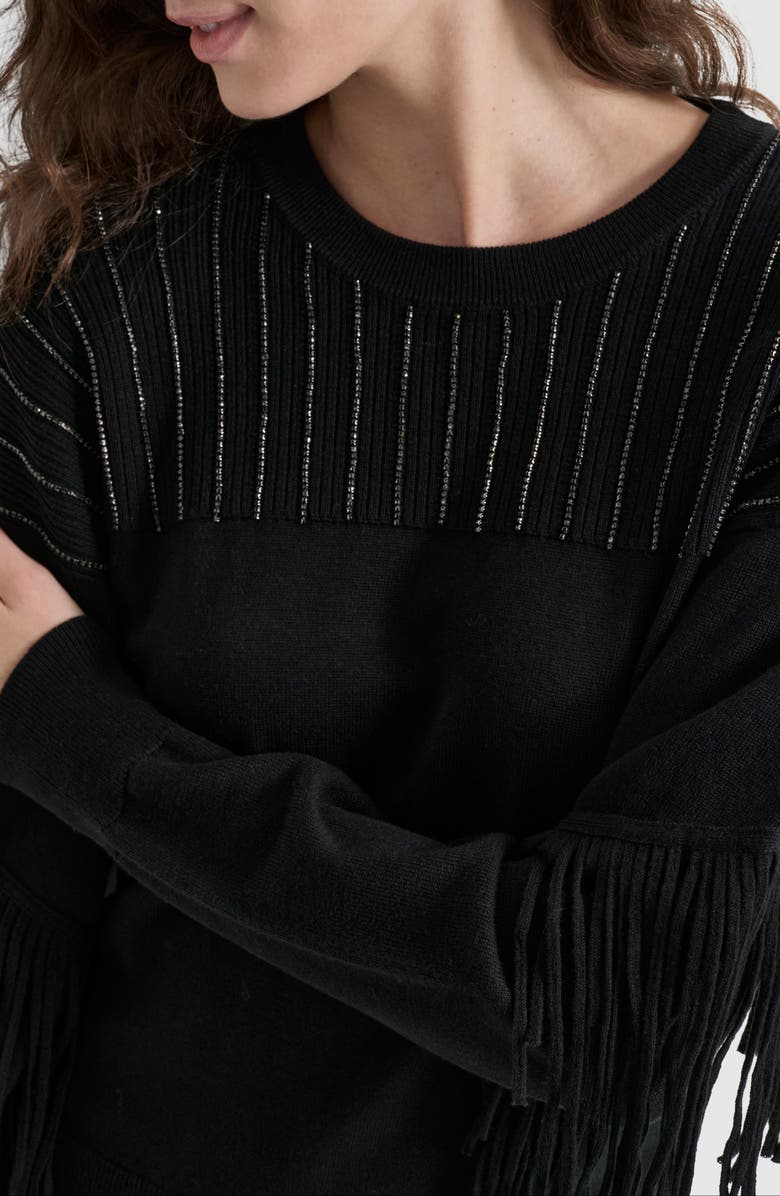 DKNY Crystal & Fringe Embellished Sweater, Alternate, color,