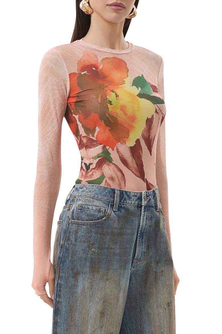 Kaylee Printed Long Sleeve Mesh Top, Main, color, SNAKE BLOOM