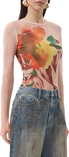 Kaylee Printed Long Sleeve Mesh Top