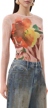 AFRM Kaylee Printed Long Sleeve Mesh Top