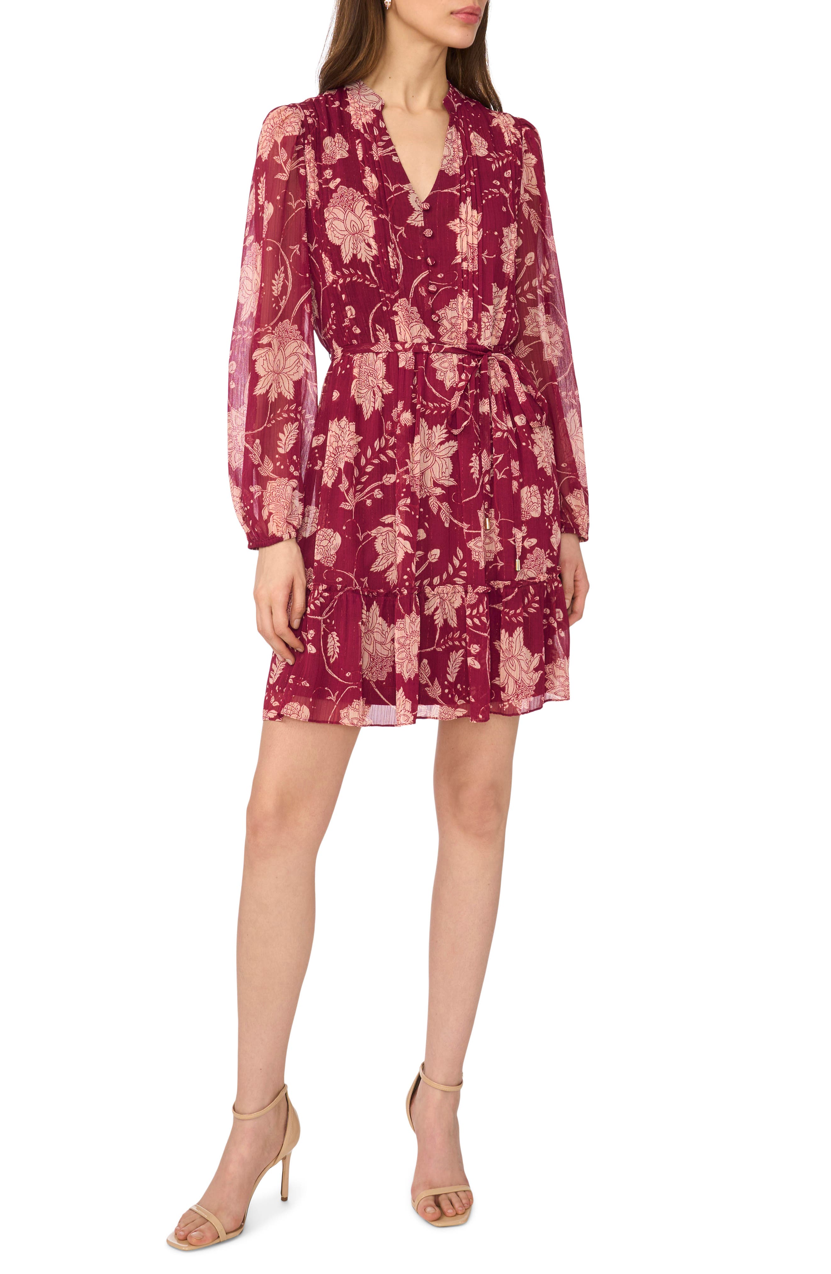 Pleated Long Sleeve Dress