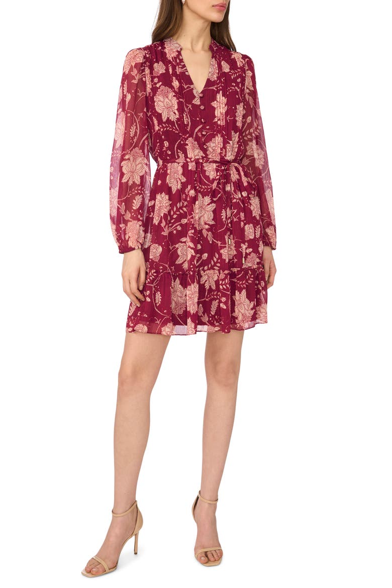 Pleated Long Sleeve Dress, Main, color, PINK MULTI